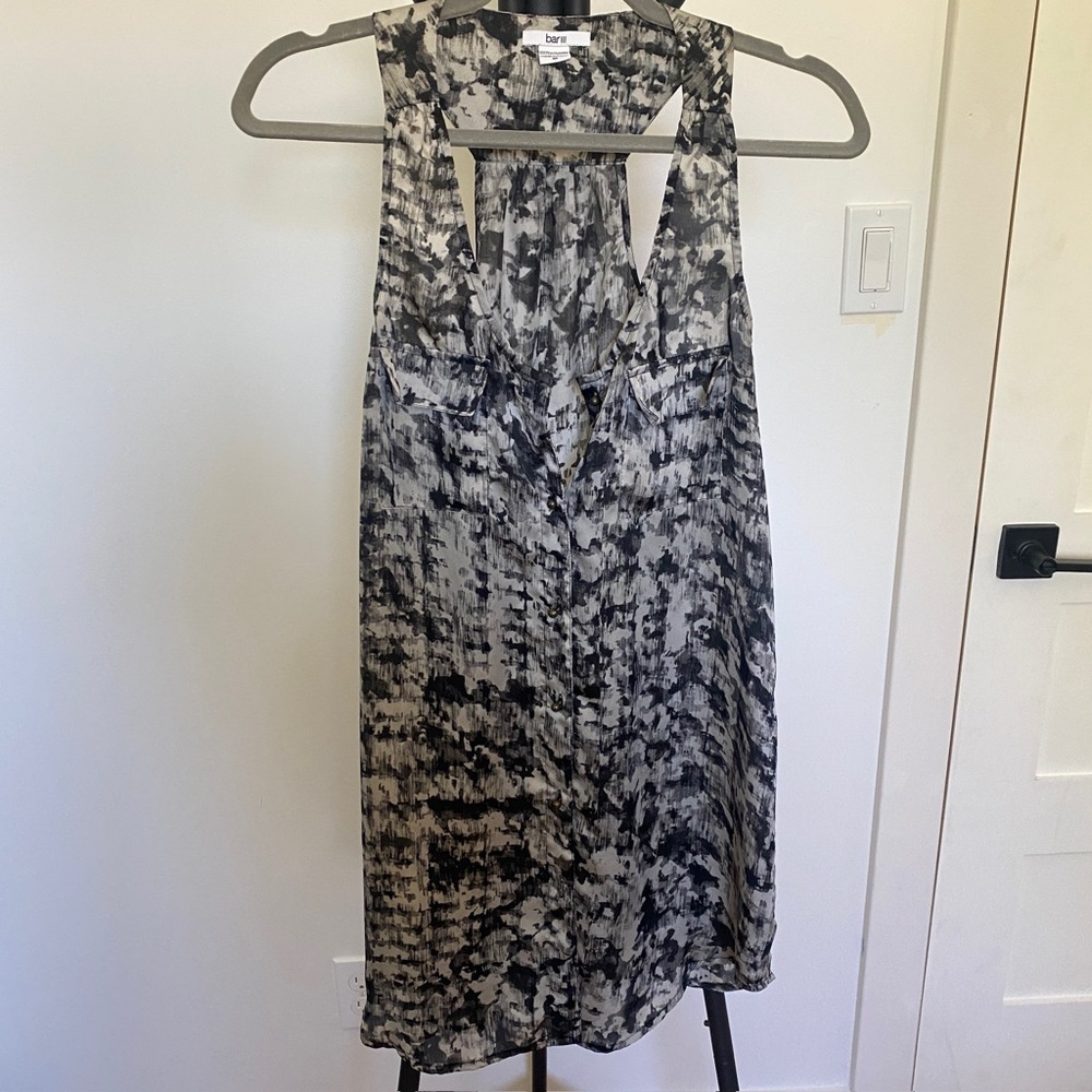 Bar III Gray Abstract Sleeveless Button Front Mini Dress